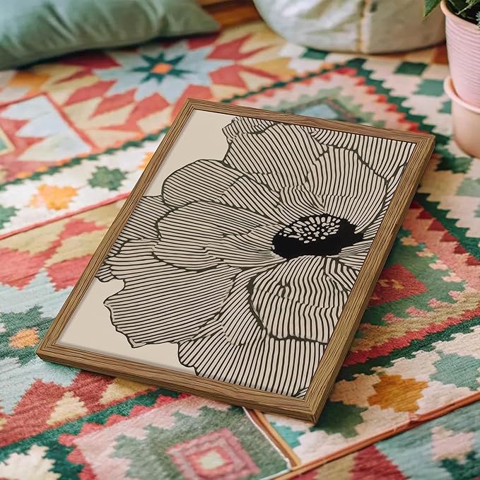 Framed Abstract Floral Wall Art, Neutral Line Flower Canvas Wall Decor Painting - Image 8