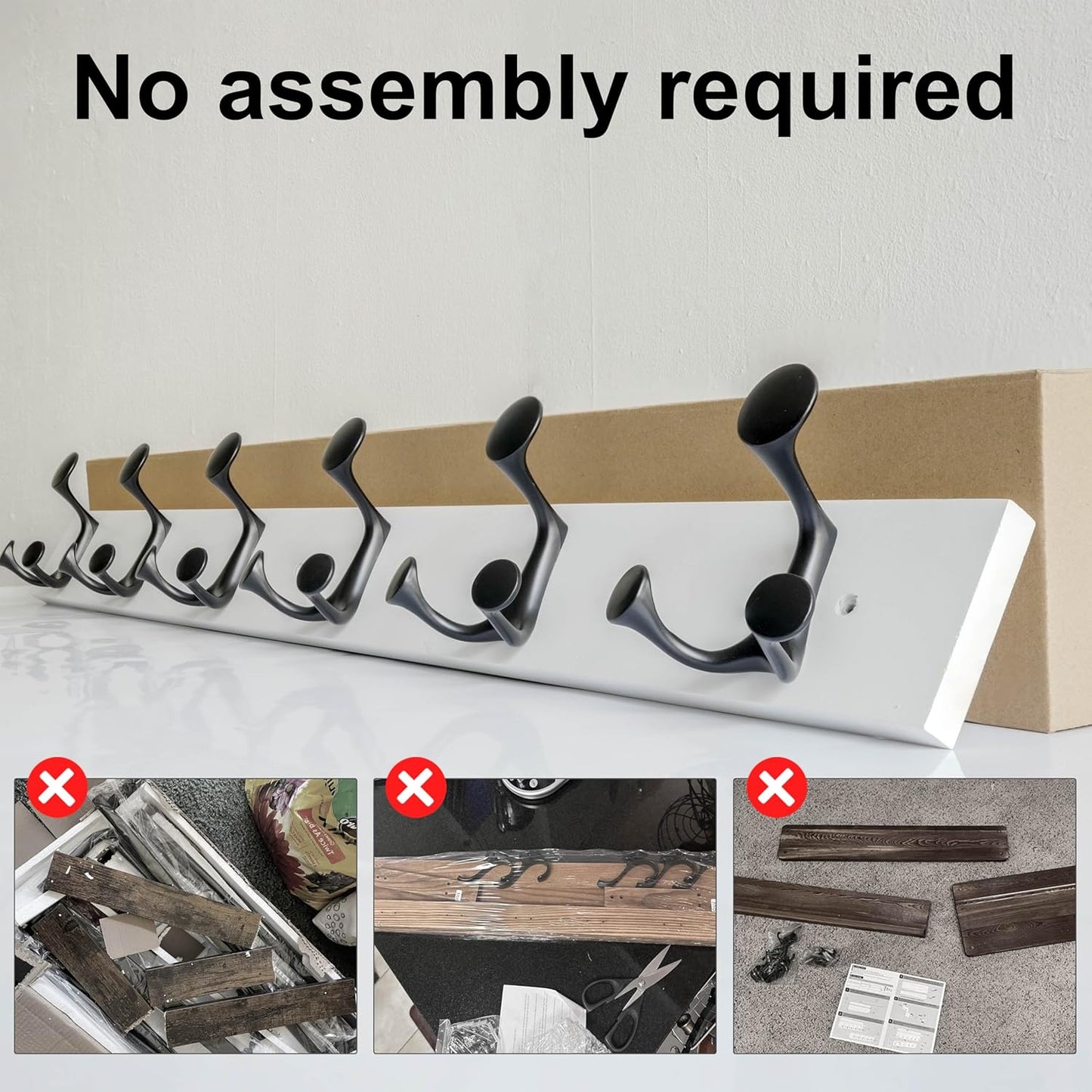 SKOLOO 36-Inch White Wood Coat Rack Wall Mount with 6 Triple Hooks - Ideal for Family Entrances, Classrooms, and Pet Supplies Storage - Perfect Coat Hooks for Wall