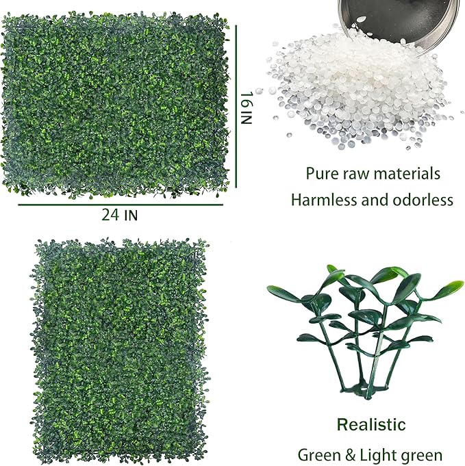 ODTORY Artificial Boxwood Hedge Wall Panels, 24 X 16 in 12P UV-Anti Faux - Image 2