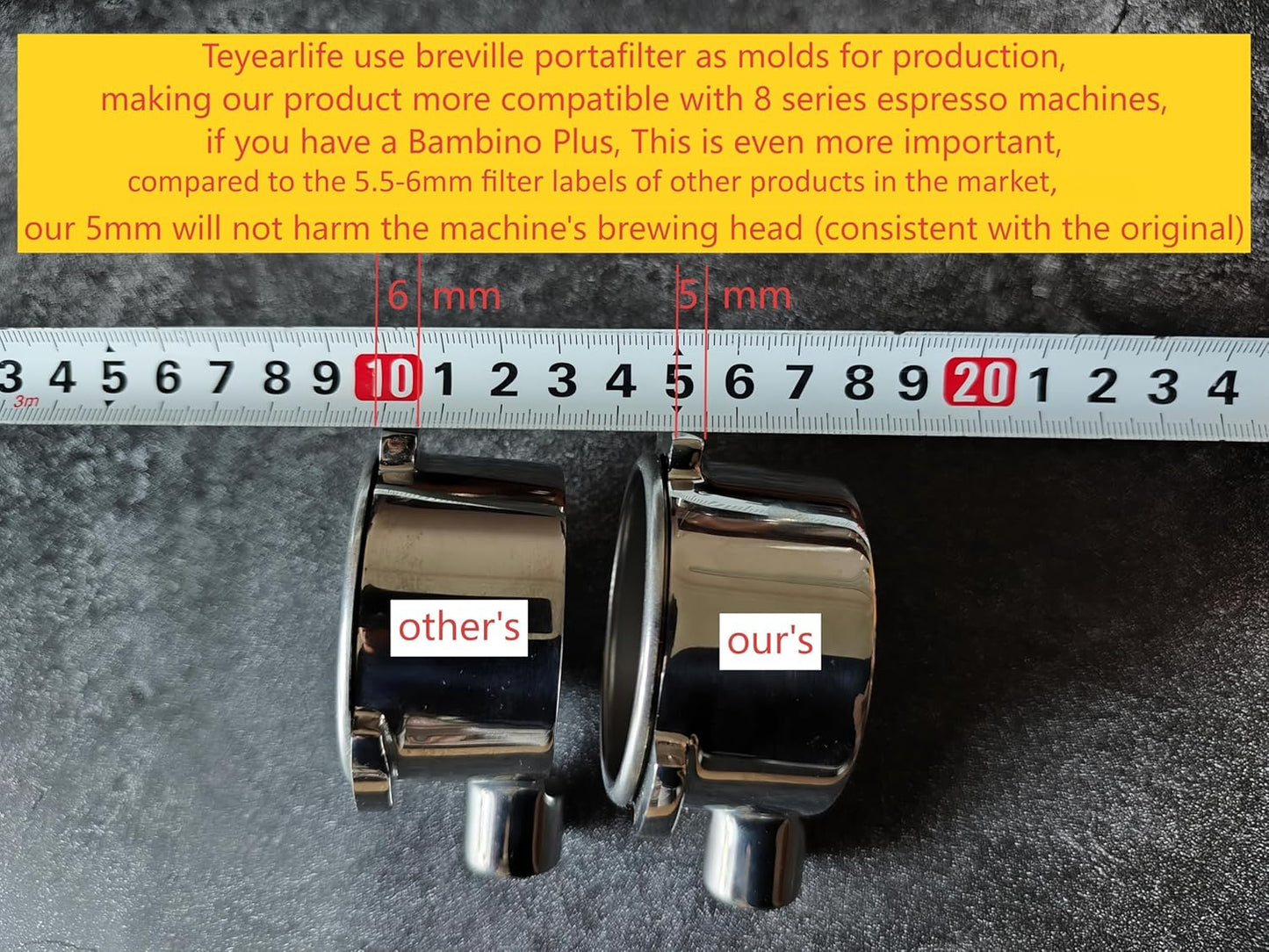 54mm Bottomless Portafilter for Breville Barista Express Pro Touch Bambino Infuser Espresso Accessorie produced with original porta filter as mold Not damage BES500's brewing head