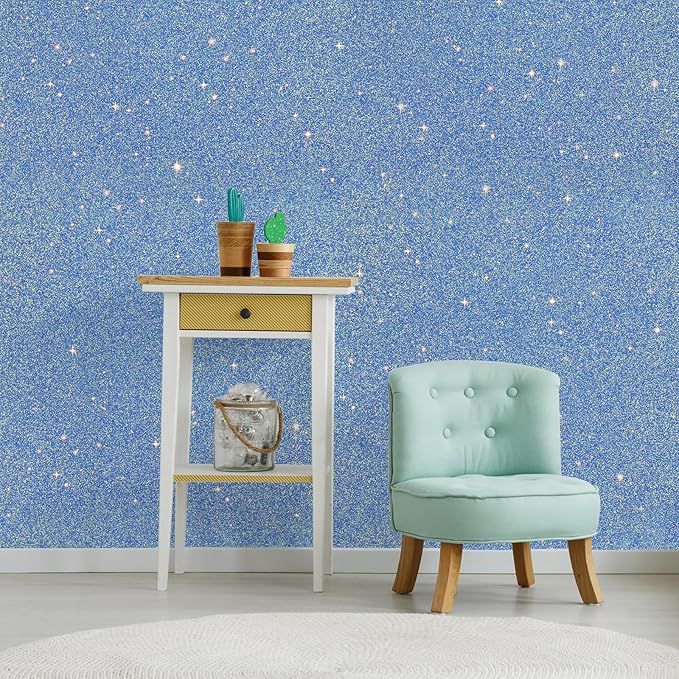 CHIHUT Holographic Blue Glitter Peel and Stick Wallpaper 15.7''x236'' - Image 2