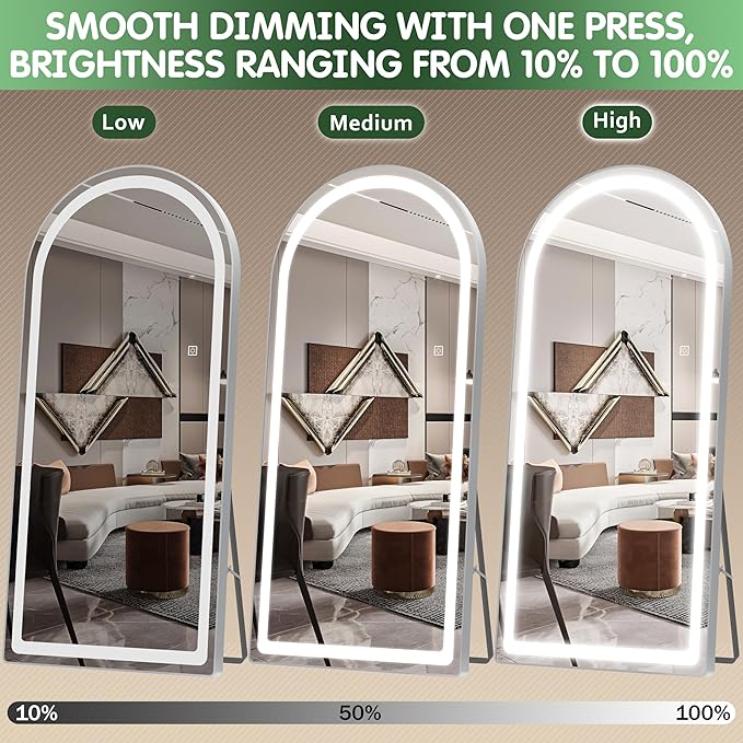 FENNIO Full Length Mirror with Lights, Free Standing Lighted Floor Mirror - Image 3