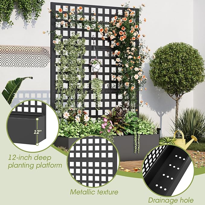 Metal Planter Box with Trellis, Planter Box Trellis with Privacy Screen and - Image 3
