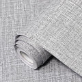 Grey Grasscloth Peel and Stick Wallpaper 17.3"x300" Faux Linen Textured Contact by Uooar