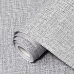 Grey Grasscloth Peel and Stick Wallpaper 17.3"x300" Faux Linen Textured Contact by Uooar