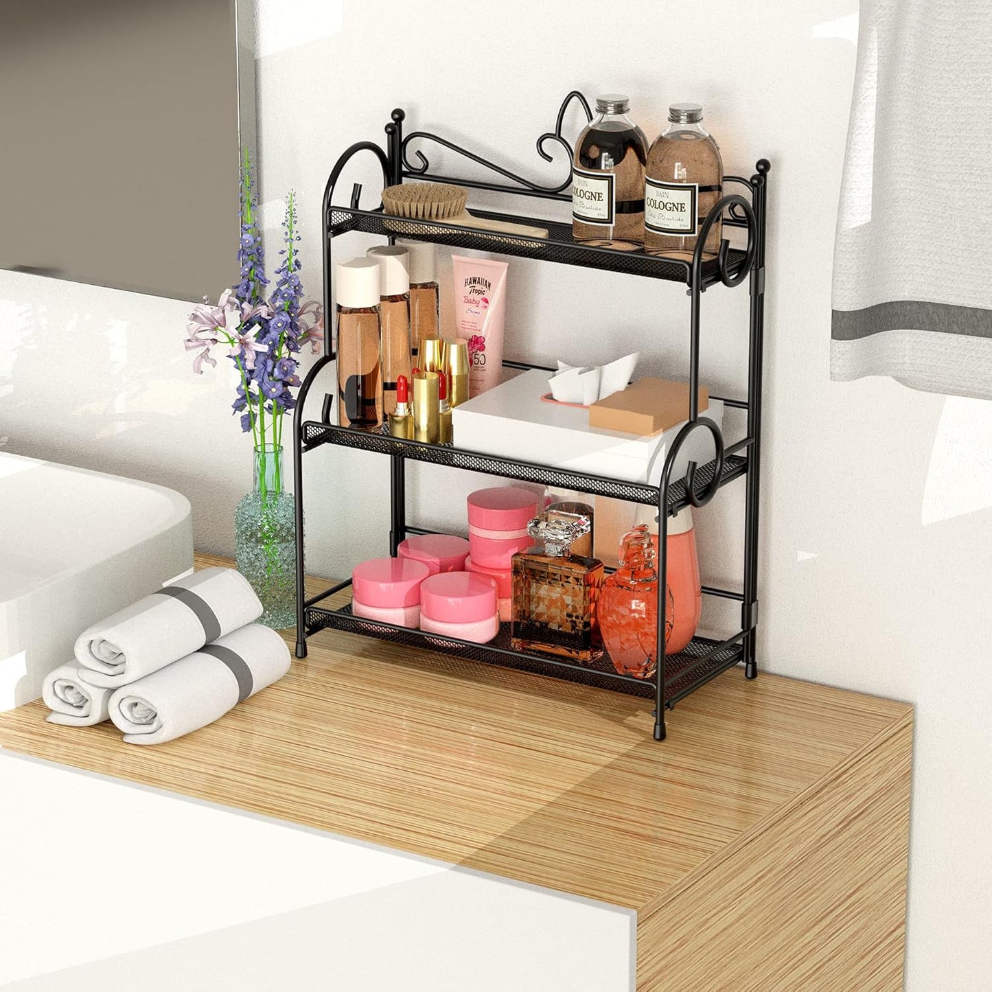 Bathroom Organizer Countertop - 3 Tier Spice Rack Organizer, Counter Organization and Storage for Bathroom, Kitchen, Bedroom, Offices, Foldable