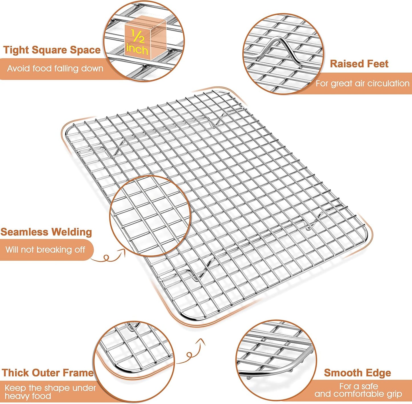 P&P CHEF Baking Oven Pan with Wire Rack, Stainless Steel Baking Oven Sheet Tray, Bacon Pan and Cooling Rack for Cooking Roasting Cookie, Dishwasher Safe & Easy Clean, 12.5 x 9.7 x 1 Inch