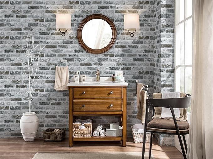 Guvana Grey Brick Wallpaper Peel and Stick Wallpaper 3D Vintage Brick Contact - Image 3