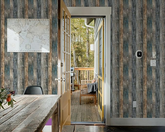 FLFK 16" x 384" Wallpaper Peel and Stick Blue-Gray Wood Contact Paper - Image 6