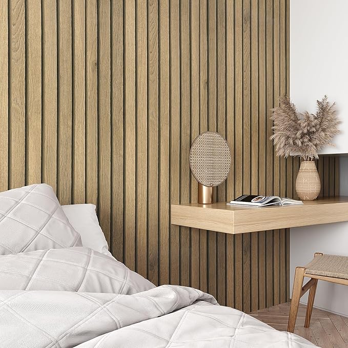 VEELIKE Natural Light Oak Wood Slat Peel and Stick Wallpaper Wood Panel - Image 5