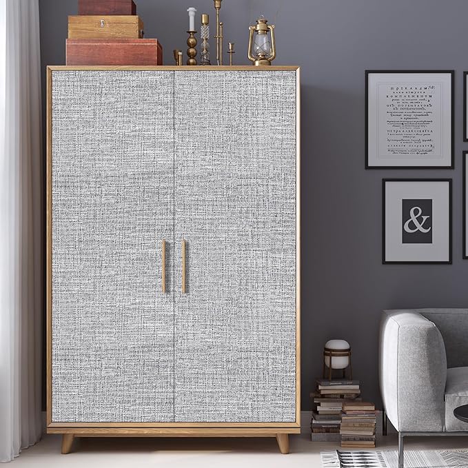 Grey Grasscloth Peel and Stick Wallpaper 17.3"x120" Faux Linen Textured Contact - Image 9