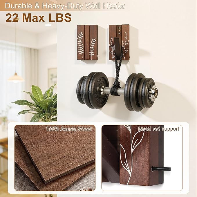 Rustic Folding Wall Hooks: Decorative Wooden Coat Hooks 2Pack Mounted - Image 5