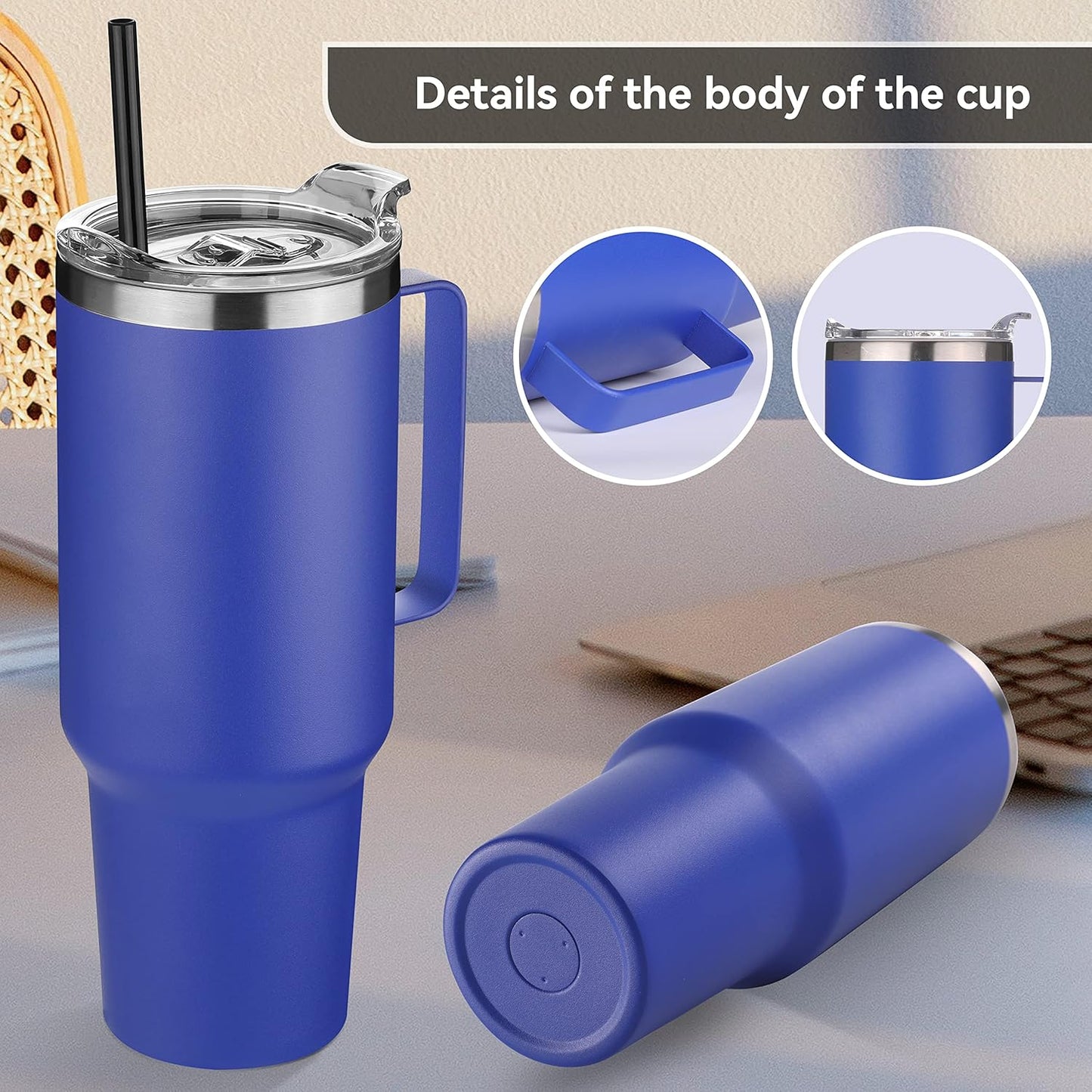 HASLE OUTFITTERS 40 oz Stainless Steel Tumbler with Handle, Vacuum Insulated Tumblers Bulk, Reusable Double Wall Travel Coffee Mug, Durable Powder Coated Water Bottles(Dark Blue, 8)