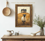 Vintage Gold Framed Wall Art Retro Country Sheep Oil Painting Canvas Prints - Image 2