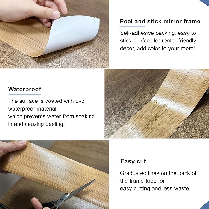 TIANLDD 27 FT Wood Grain Wallpaper Border, Removable Waterproof Mirror Border - Image 3