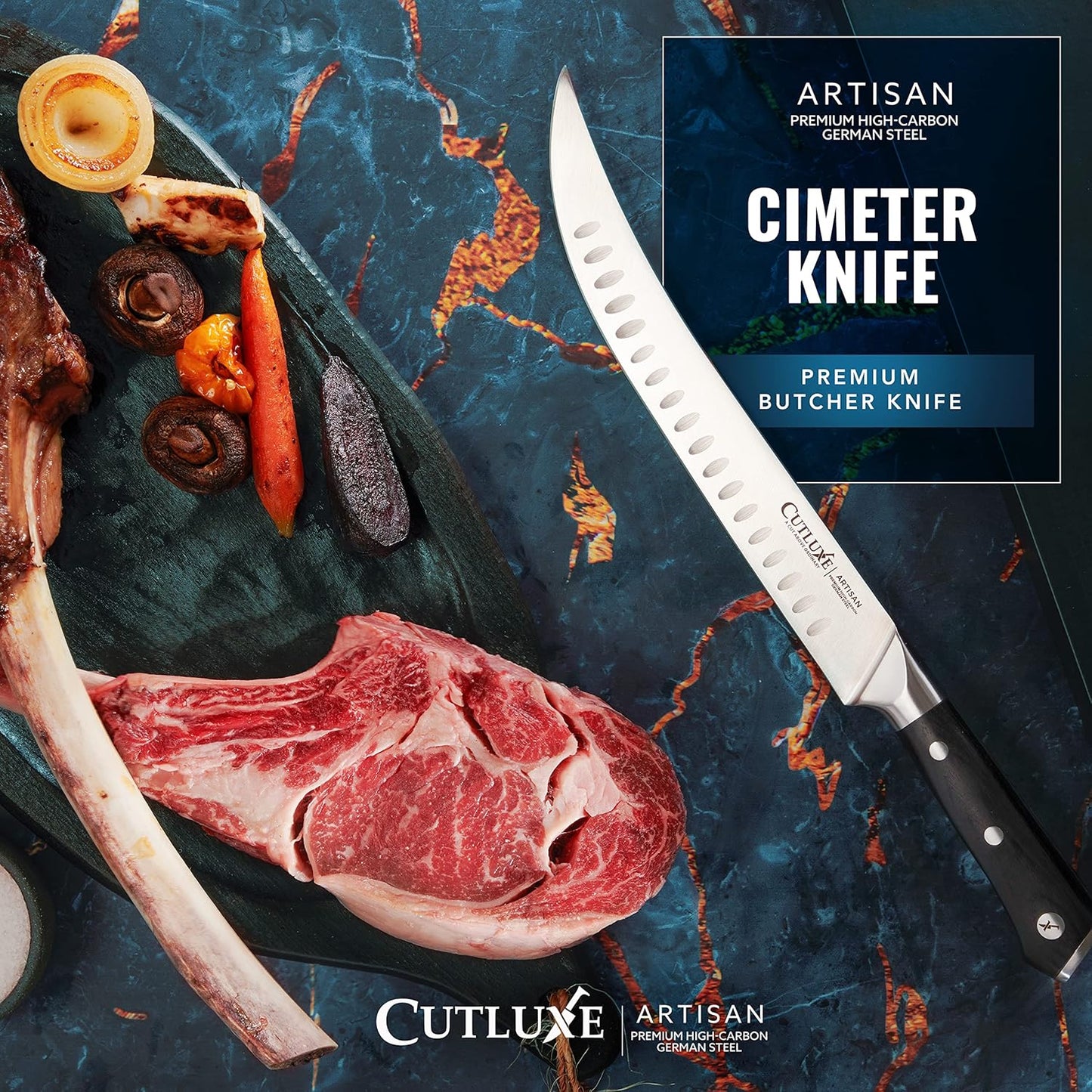 Cutluxe Butcher Knife – 10″ Cimeter Breaking Knife, Razor Sharp Forged High Carbon German Steel, Full Tang Meat Carving Knife, Ergonomic Handle Design – Artisan Series