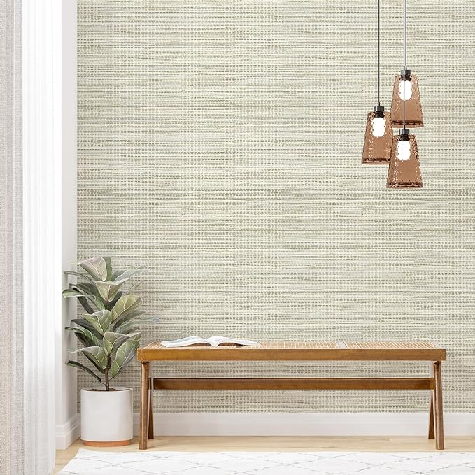 Simon&Siff Cream Textured Grasscloth Peel and Stick Wallpaper 17.7"x394" - Image 4