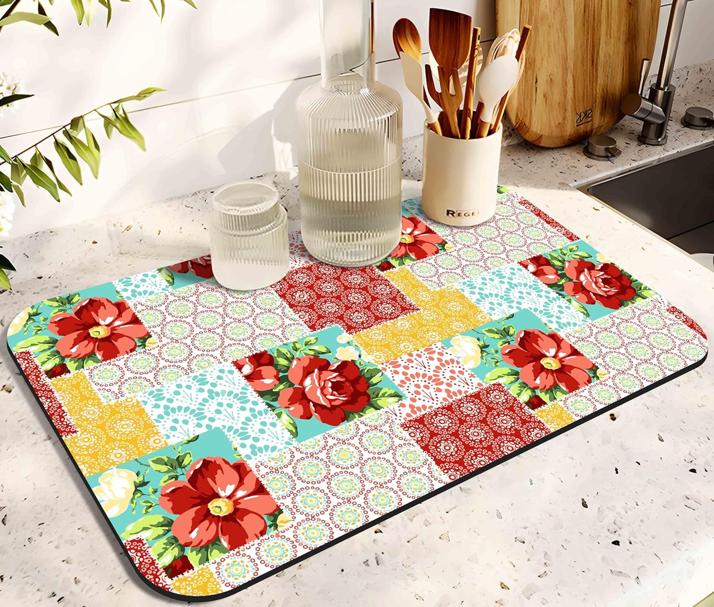 Dish Drying Mat for Kitchen Counter 20x12in Washable Quick Dish Drying Pad Rubber Backed Absorbent Draining Mat Fit Kitchen Counter,Bar,Under Sink,Dishes,Utensils,Dish Rack