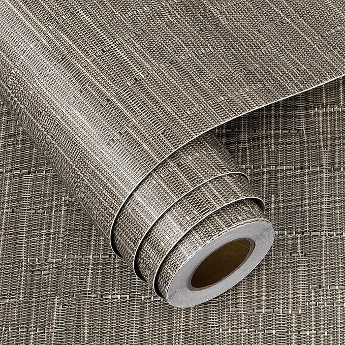 FunStick 15.8"x240" Grasscloth Peel and Stick Wallpaper Textured Taupe Brown - Image 7