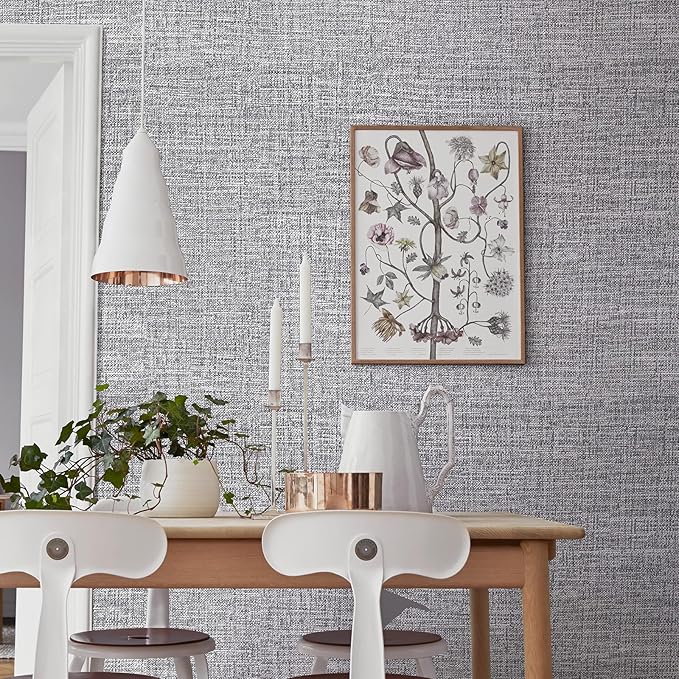 Grey Grasscloth Peel and Stick Wallpaper 17.3"x480" Faux Linen Textured Contact - Image 4