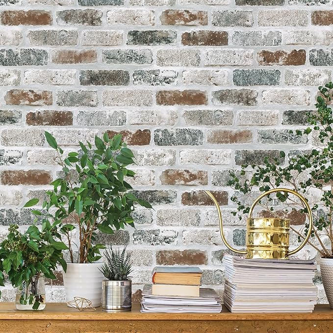 Guvana 17.3"×787" Brick Peel and Stick Wallpaper Red/Blue/Grey Brick Contact by Guvana