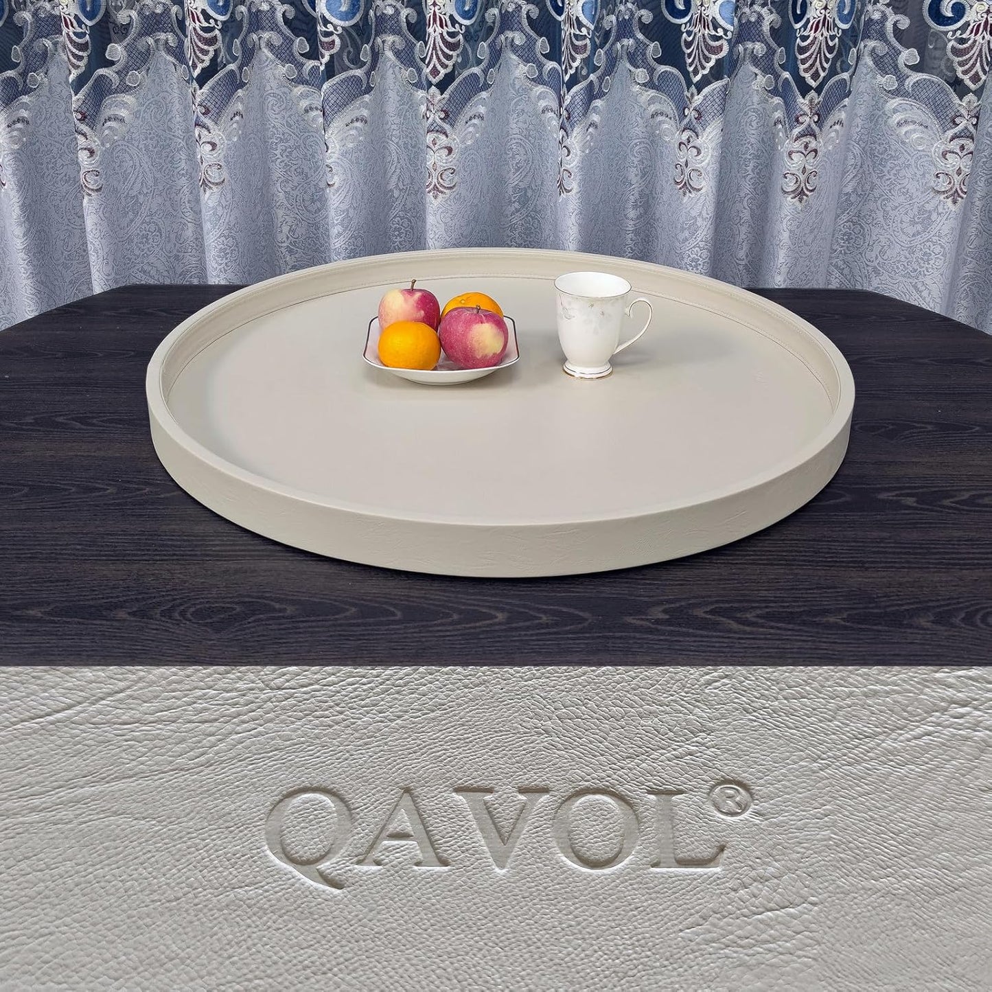 30 * 30 inches high-end Light Luxury Leather Round Oversized Service Tray, Ottoman Tray，Coffee Tray, Food Tray, Family Dinner, Out-of-House Picnic, Party Essential Tray (30 inch Beige)