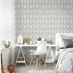 Peel and Stick Wallpaper Grey and White Damask Wallpaper - Image 4