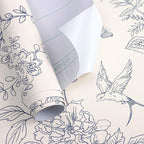 Froluya Cream White and Blue Floral Wallpaper Peel and Stick Wallpaper - Image 7