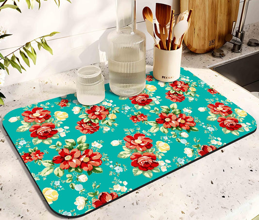 Dish Drying Mat for Kitchen Counter 20x12in Washable Quick Dish Drying Pad Rubber Backed Absorbent Draining Mat Fit Kitchen Counter,Bar,Under Sink,Dishes,Utensils,Dish Rack