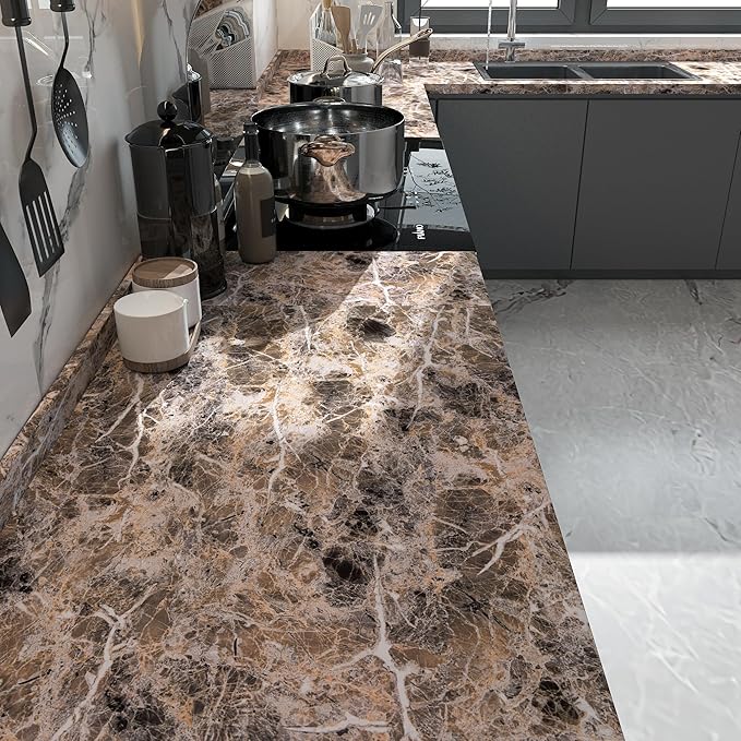 BAYYA Brown Marble Paper Granite Peel and Stick Kitchen Backsplash Wallpaper - Image 3