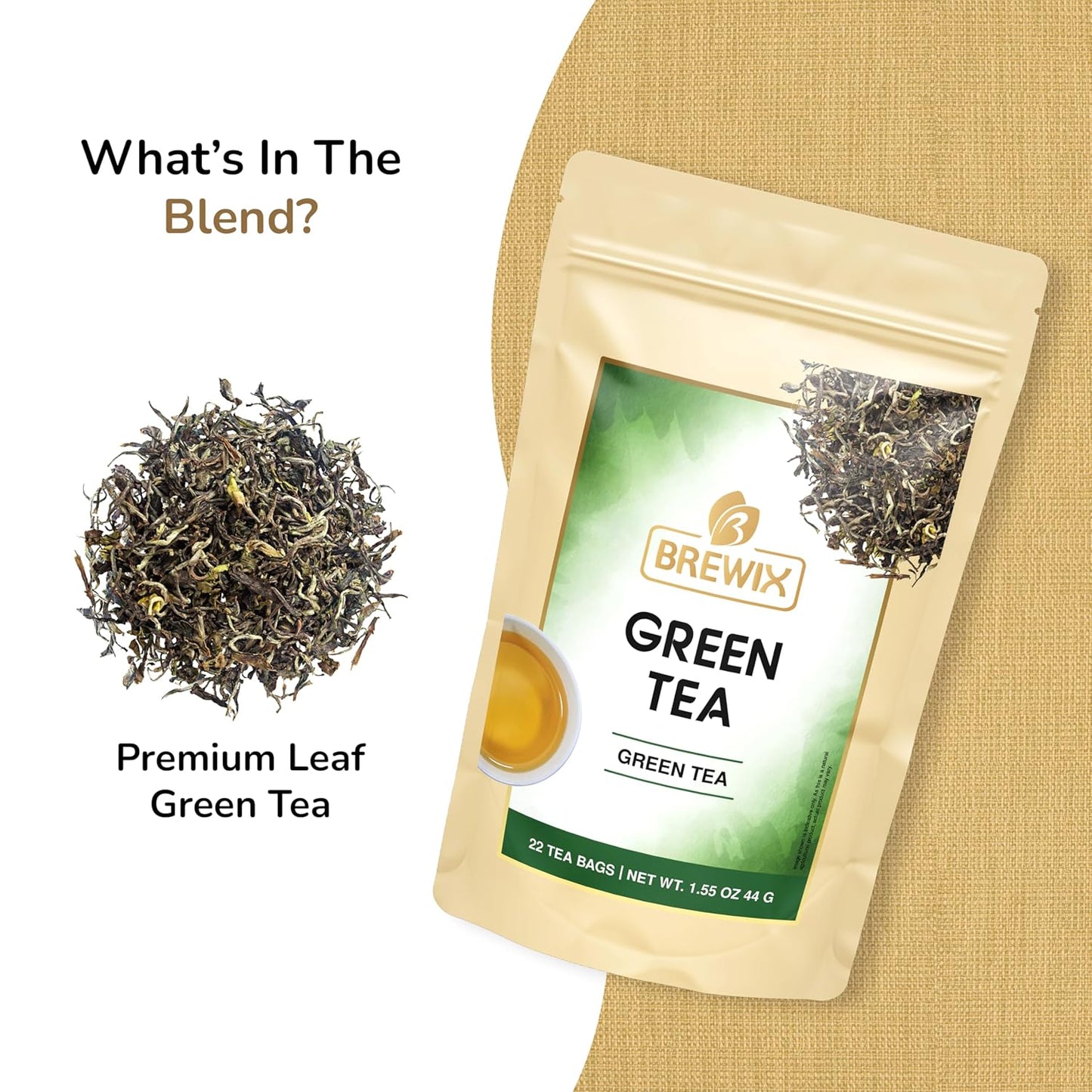 BREWIX, Green Tea (22 Pyramid Tea Bags) | Supports Overall Health, Natural & Pure High Grown Green Tea | Caffeinated & Gluten Free | Direct From India