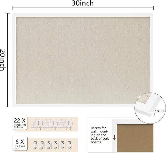 DAHAPYBOO Cork Board with Linen White 2Pack, Bulletin Board 30"x20" Hanging - Image 2