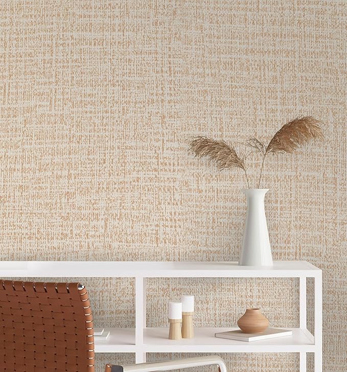 Guvana Grasscloth Peel and Stick Wallpaper Beige Textured Contact Paper Modern - Image 3