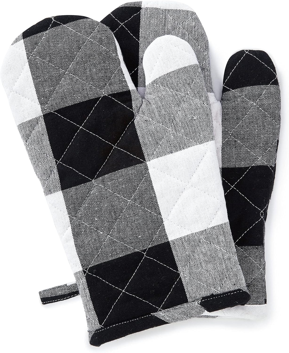 Encasa XO Long 12"x7" Oven Microwave Hand Gloves Mitts (2 pc Set) for Kitchen Cooking & Baking - Heat Resistant, Thick & Safe, Protection of Hands from Hot Utensils - Buffalo Black Checks