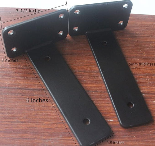 12 Pack - 6 inch Black Hidden L Shelf Bracket Iron Floating Shelf Brackets - Image 2