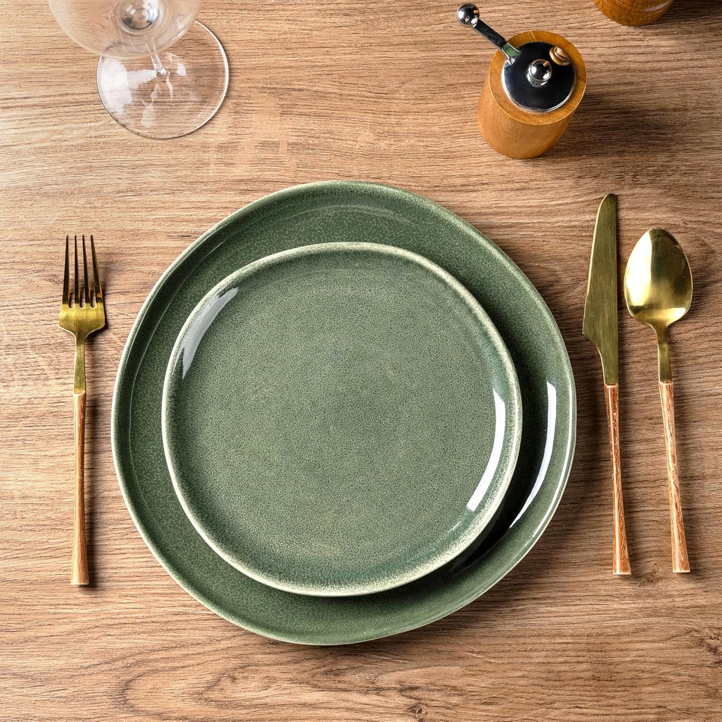 AmorArc Ceramic Dinner Plates Set of 6, 10.5 Inch Handmade Reactive Glaze Stoneware Plates, Rustic Shape Dinnerware Dish Set for Kitchen, Microwave & Dishwasher Safe, Scratch Resistant