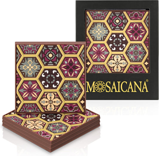 Coasters for Drinks – Set of 4 Coasters, Silicone, Protect Against Water Marks or Damage - Fit All Cups, 3.5" Inch Size Fits, Colored Coasters (Burgundy)