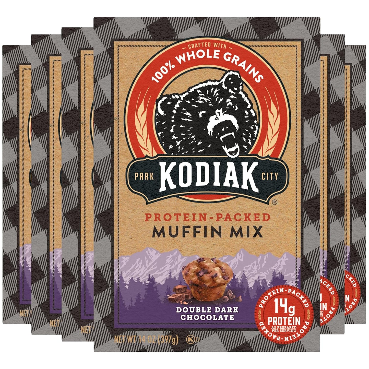 Kodiak Cakes Power Bake Muffin Mix, Double Dark Chocolate, 14 Ounce (Pack of 6)