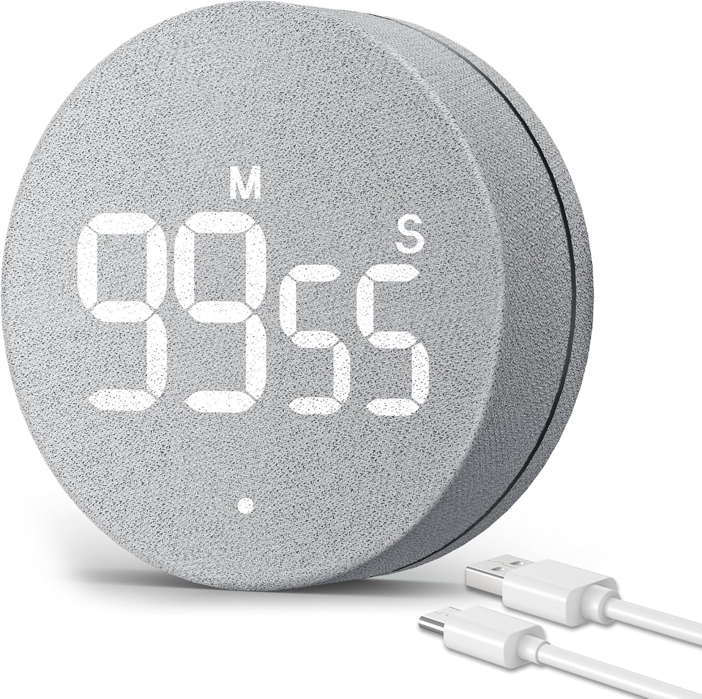 AVINIA Fabric Digital Kitchen Timer, Rechargeable with Large LED Display 0-99Mins, Magnetic Countdown Timers for Home Classroom Office Fitness Grey