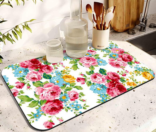 Dish Drying Mat for Kitchen Counter 20x12in Washable Quick Dish Drying Pad Rubber Backed Absorbent Draining Mat Fit Kitchen Counter,Bar,Under Sink,Dishes,Utensils,Dish Rack