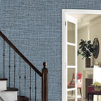Blue Gray Grasscloth Peel and Stick Wallpaper 17.3"x300" Faux Linen Textured - Image 6
