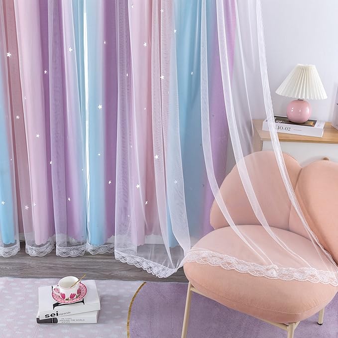 XiDi Pink & Purple Curtains, Unicorn Wall Decals - Image 7
