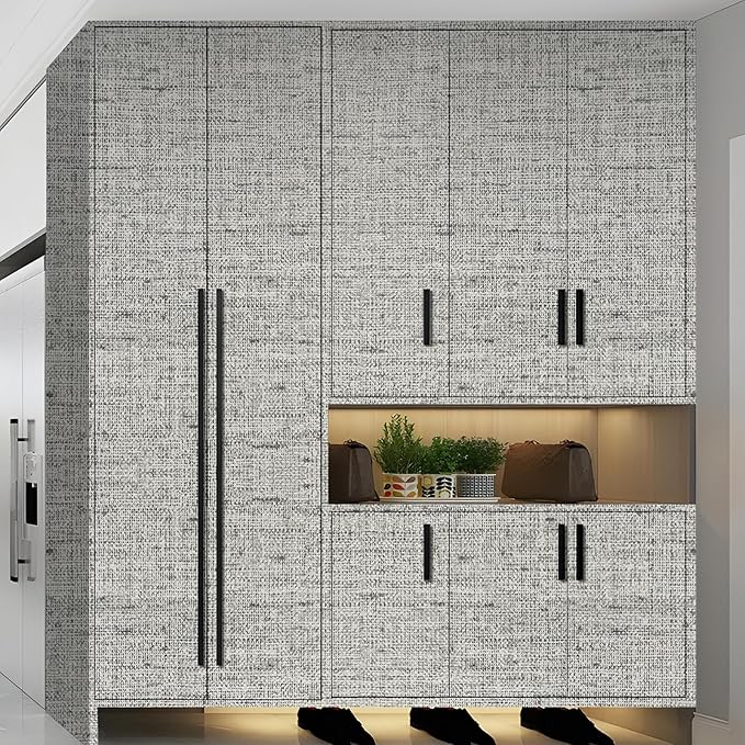 15.75"x393.70" Gray Wallpaper Grasscloth Peel and Stick Wallpaper Faux Linen - Image 7