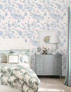 Froluya Cream White and Blue Floral Wallpaper Peel and Stick Wallpaper - Image 9