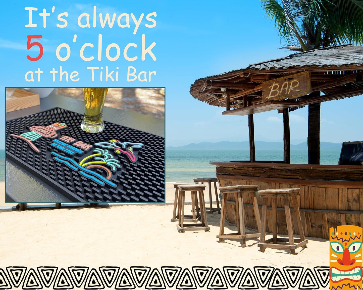 Aloha Tiki Bar Mat Gettin Freaky at The Tiki 18x12 in Hawaiian Decorations | Luau Party Decorations & Hawaiian Party Decorations Bar Mats for Countertop, Hawaii Palm Tree, Flying Parrot Tiki Bar Decor