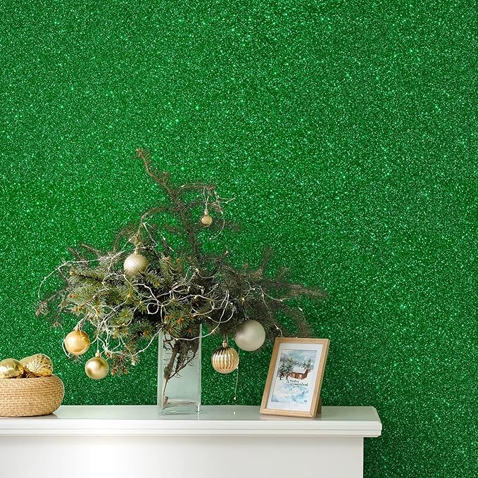 CHIHUT 15.7''x236'' Sparkly Green Glitter Wallpaper Stick and Peel Glitter - Image 4