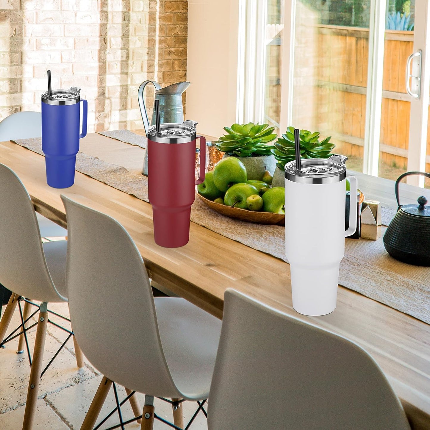 HASLE OUTFITTERS 40 oz Stainless Steel Tumbler with Handle, Vacuum Insulated Tumblers Bulk, Reusable Double Wall Travel Coffee Mug, Durable Powder Coated Water Bottles(Dark Blue, 8)