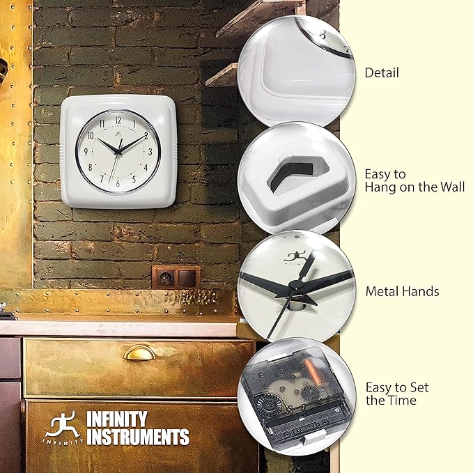 Infinity Instruments Retro – 9-Inch Square Silent Non-Ticking Mid-Century - Image 7