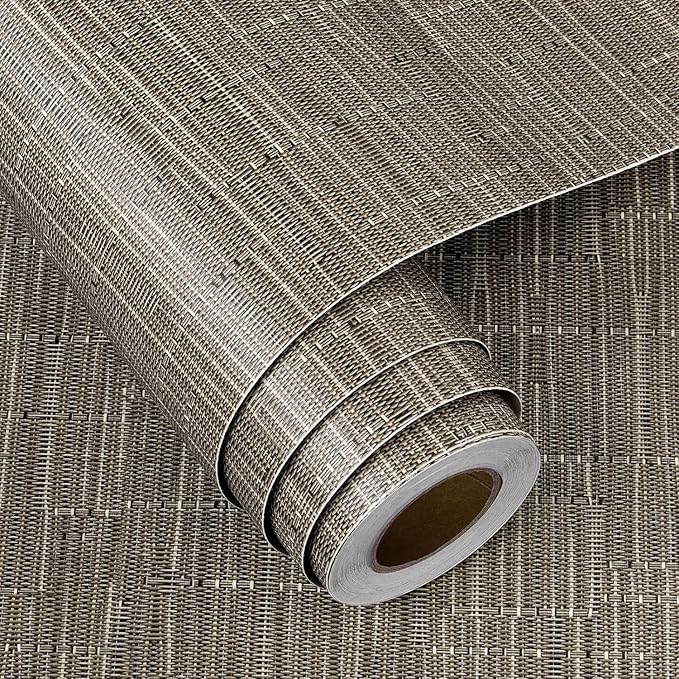FunStick 16"x472" Textured Taupe Brown Wallpaper Peel and Stick Grasscloth - Image 7