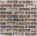Art3d 10-Pack 52.5 Sq.Ft Faux Brick 3D Wall Panels Peel and Stick in Gray Brown by Art3d
